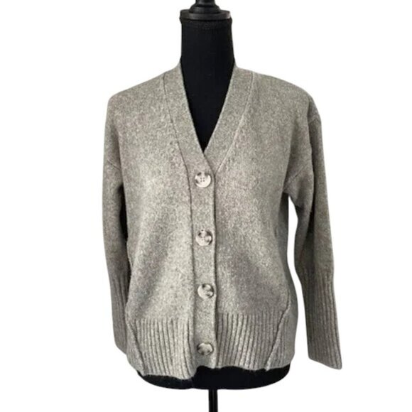 RACHEL ZOE Button Front Raw Hem Cardigan Sweater Gray Medium - Picture 1 of 11